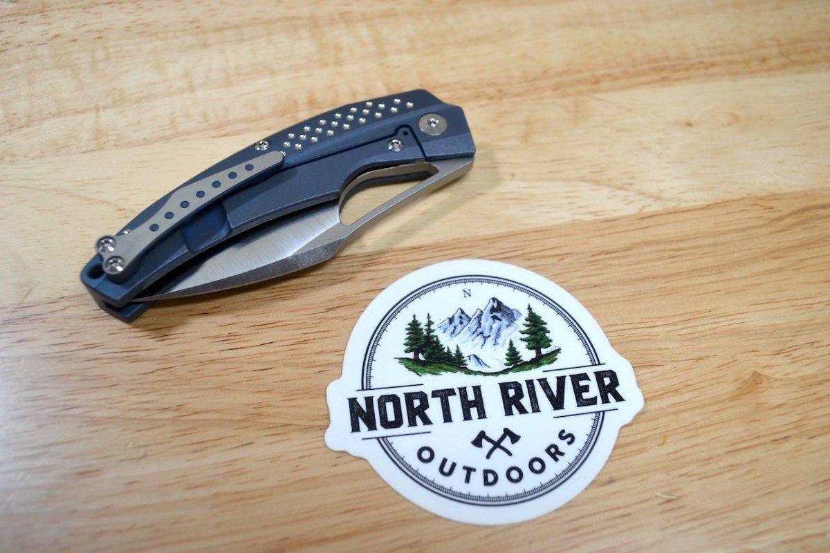 Reate Tashi Bharucha Baby Machine Frame Lock Knife Blue Titanium (3.25" Satin) - NORTH RIVER OUTDOORS