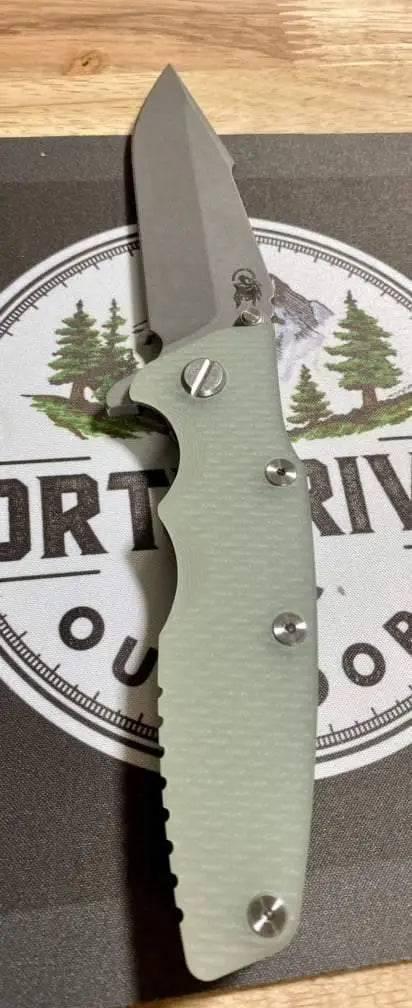 Hinderer Eklipse Harpoon Spanto Knife Working Finish Blue/Translucent Green G10 3.5" - NORTH RIVER OUTDOORS