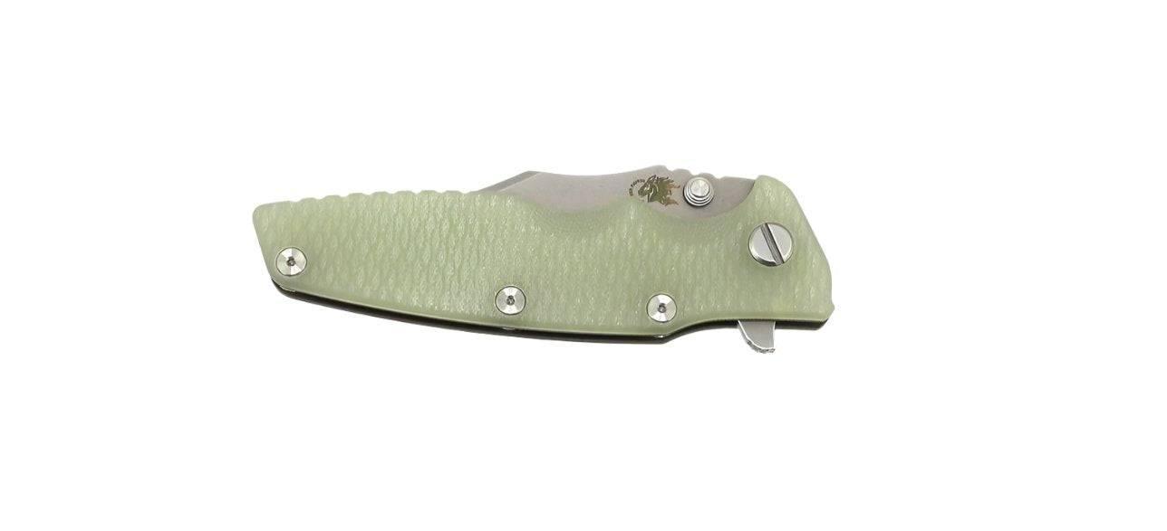 Rick Hinderer EKLIPSE 3.5″ Flipper Bowie Blade Battle Bronze Translucent Green G10 - NORTH RIVER OUTDOORS