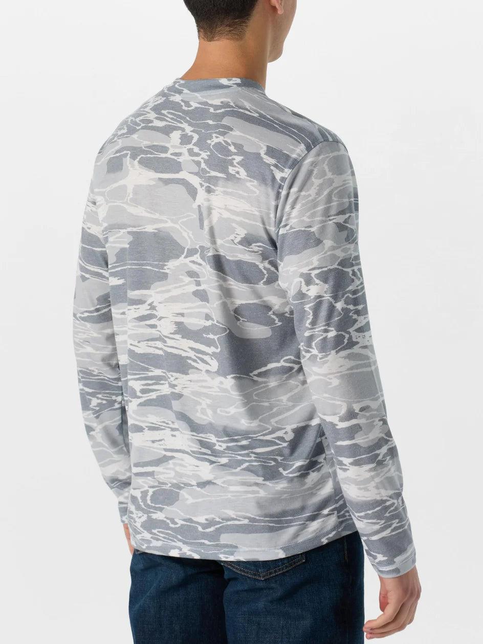 Huk Leeward KC Printed Long Sleeve Crew Men's Tech Shirt (Harbor Mist) - NORTH RIVER OUTDOORS