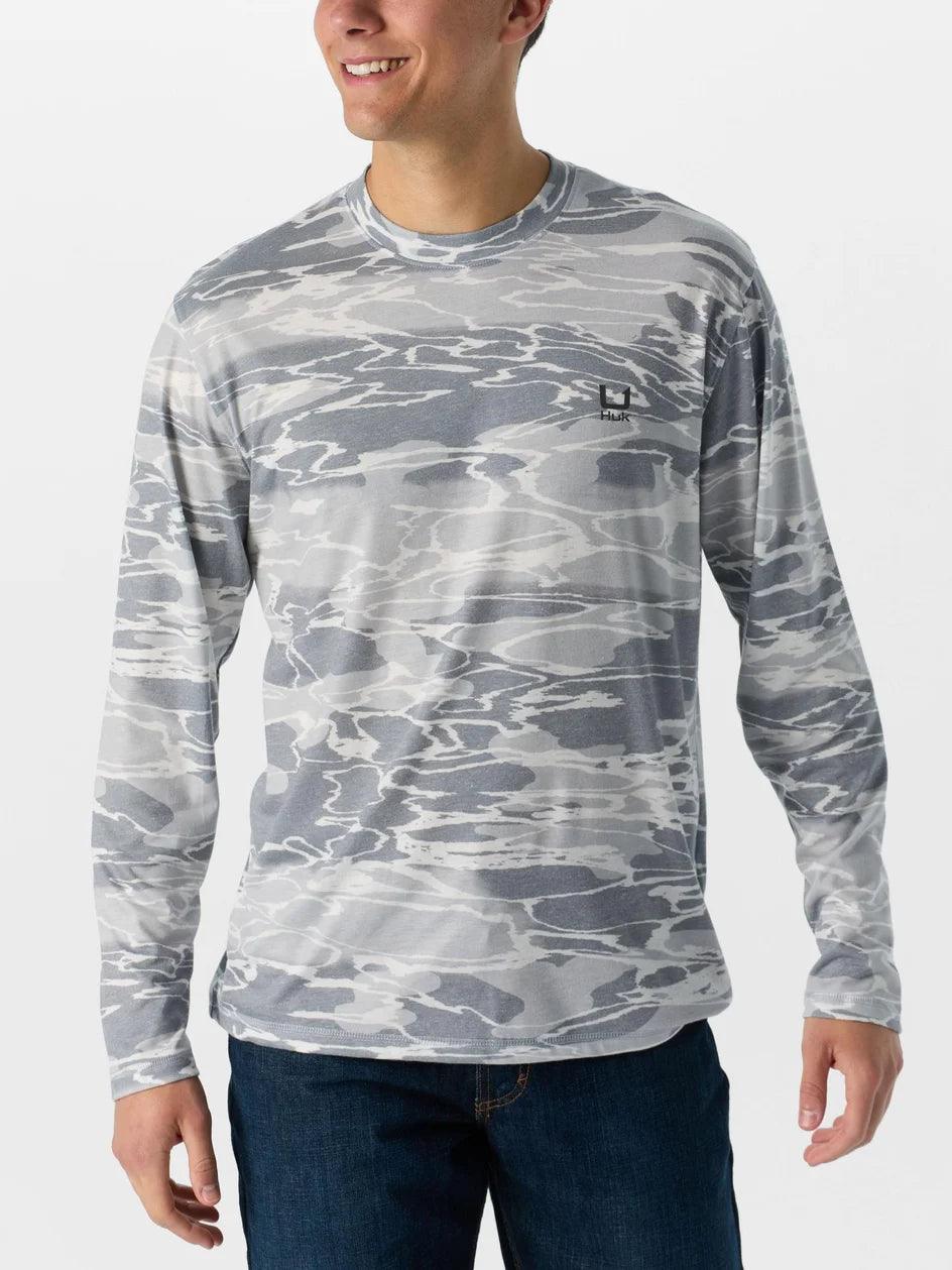 Huk Leeward KC Printed Long Sleeve Crew Men's Tech Shirt (Harbor Mist) - NORTH RIVER OUTDOORS