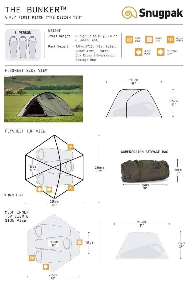 Snugpak Bunker 3 Person Tent / Tactical Shelter (Olive) - NORTH RIVER OUTDOORS