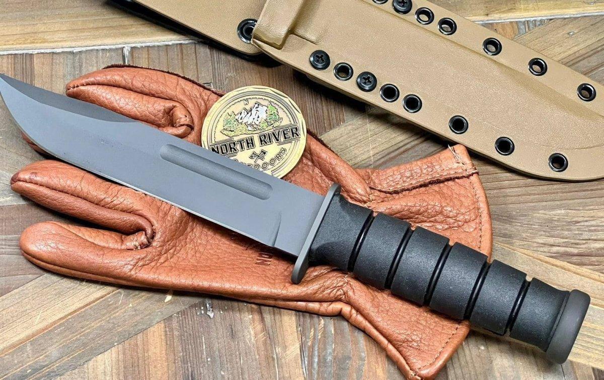 USMC KA-BAR Knife Spartan MagnaCut Black Blade w/ Tan Kydex Sheath (USA) - NORTH RIVER OUTDOORS