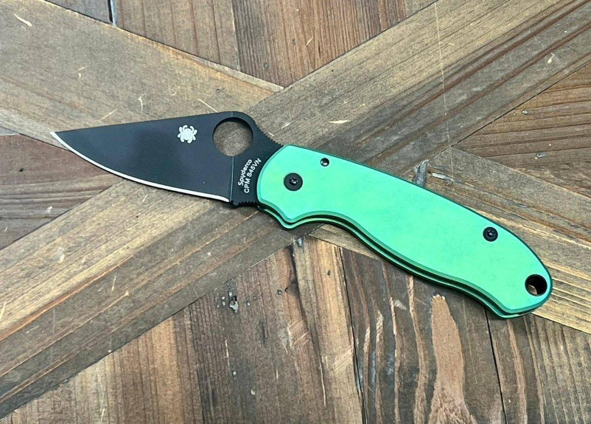 Custom Spyderco Para 3 Knife 3" S45VN Black Blade, Titanium Handles Clip "SeaFoam" (USA) - NORTH RIVER OUTDOORS