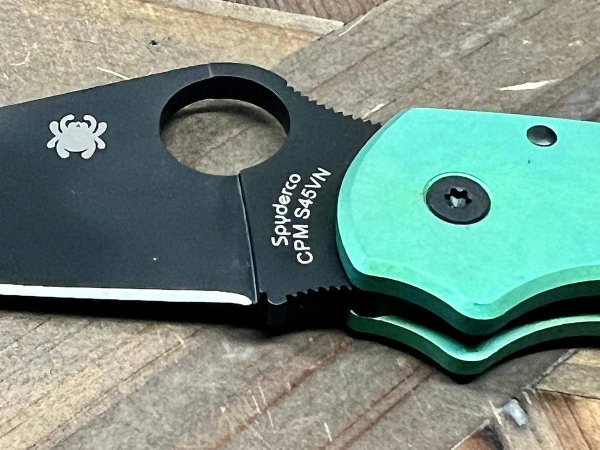 Custom Spyderco Para 3 Knife 3" S45VN Black Blade, Titanium Handles Clip "SeaFoam" (USA) - NORTH RIVER OUTDOORS