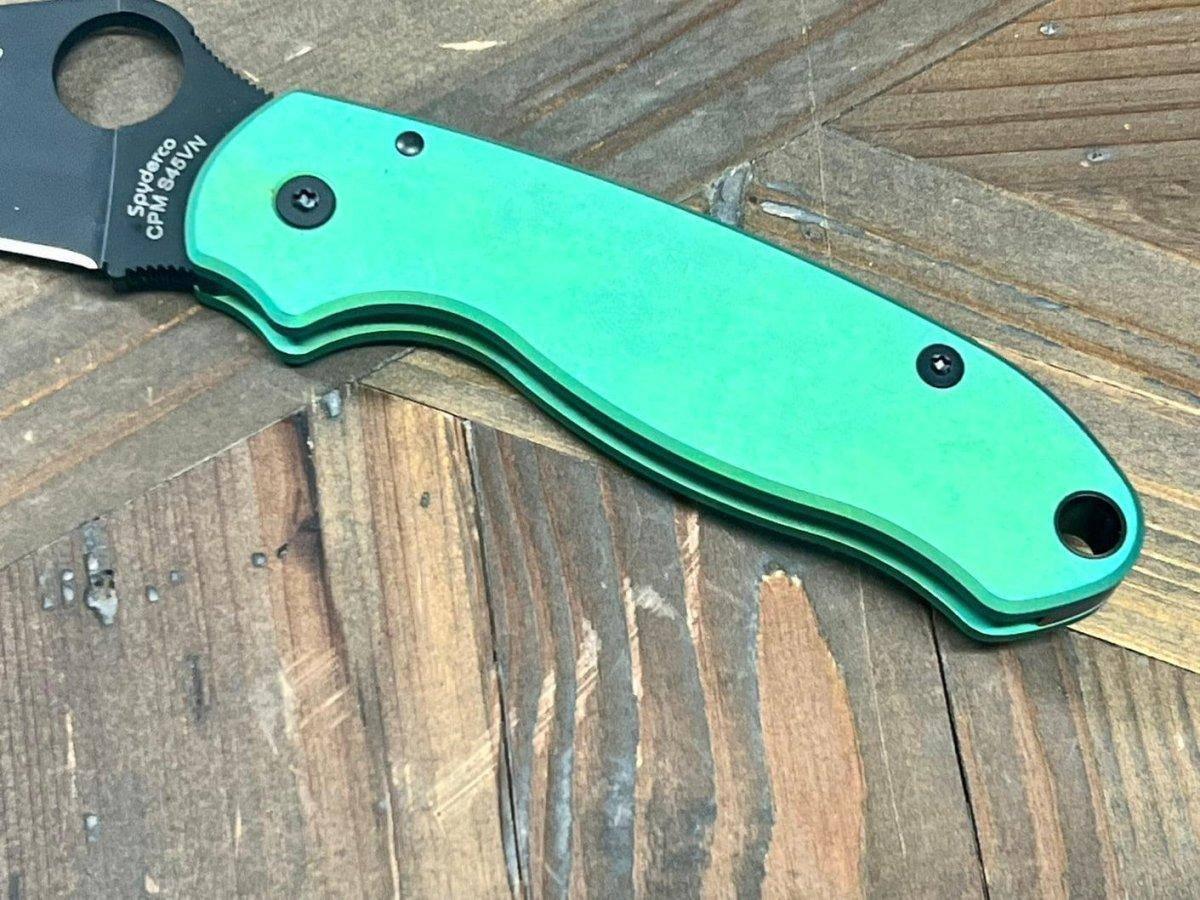 Custom Spyderco Para 3 Knife 3" S45VN Black Blade, Titanium Handles Clip "SeaFoam" (USA) - NORTH RIVER OUTDOORS