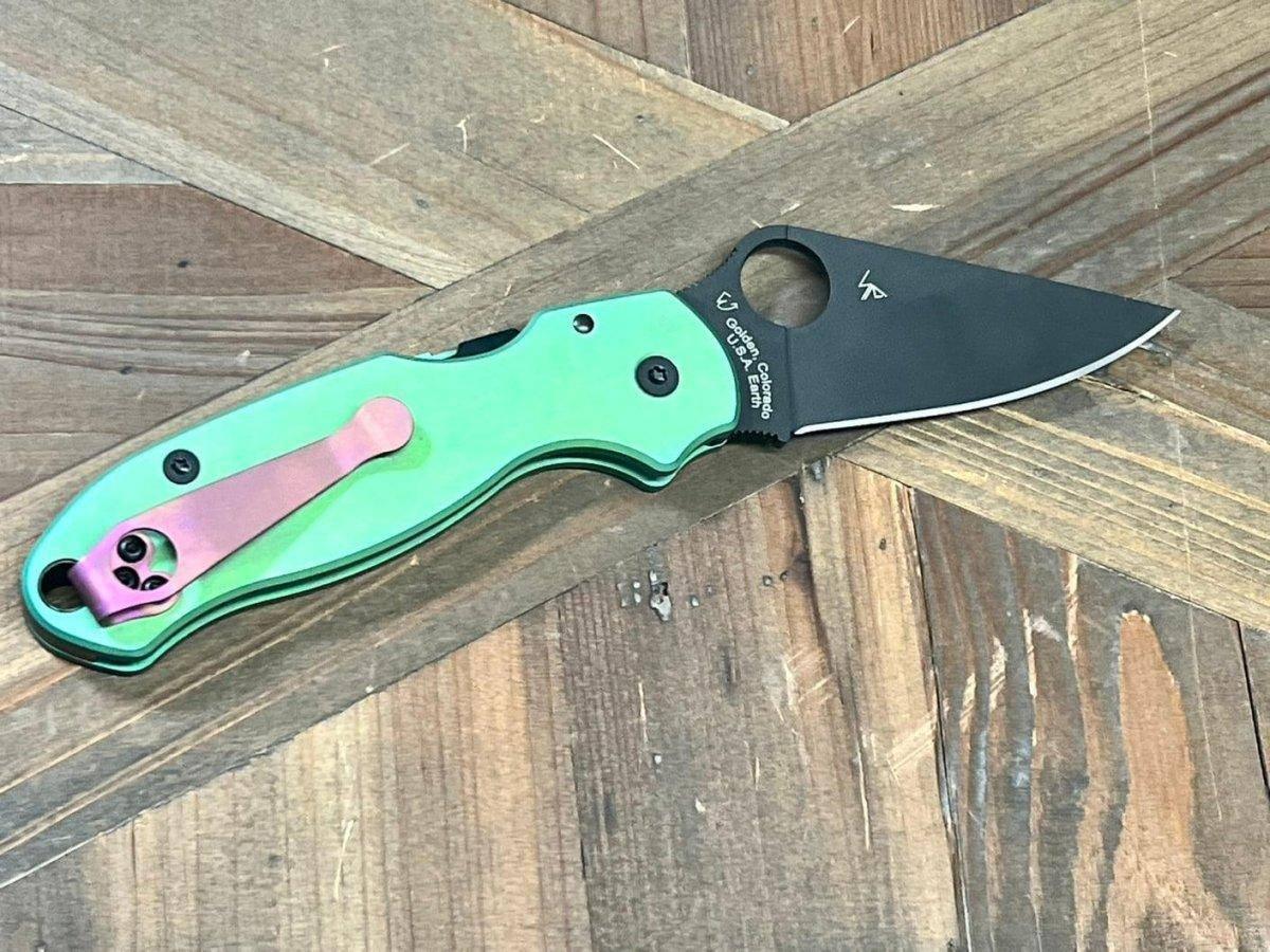 Custom Spyderco Para 3 Knife 3" S45VN Black Blade, Titanium Handles Clip "SeaFoam" (USA) - NORTH RIVER OUTDOORS
