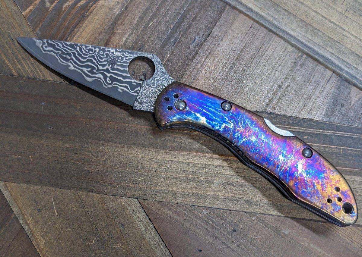 Limited Editon Custom Spyderco Delica 4 Titanium Damascus (C11TIPD+CUSTOM) - NORTH RIVER OUTDOORS