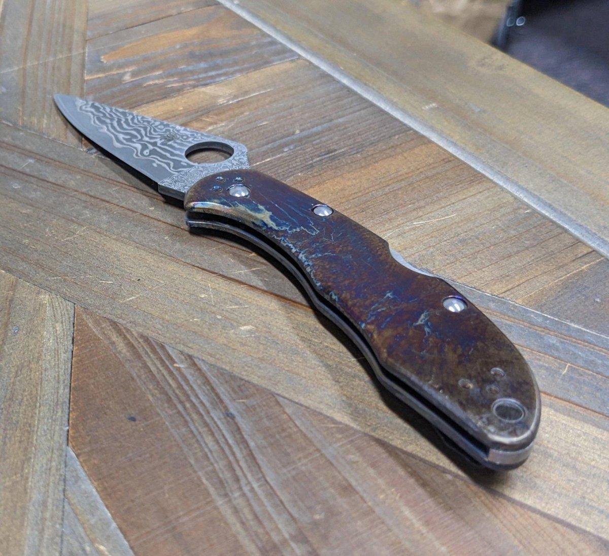 Limited Editon Custom Spyderco Delica 4 Titanium Damascus (C11TIPD+CUSTOM) - NORTH RIVER OUTDOORS