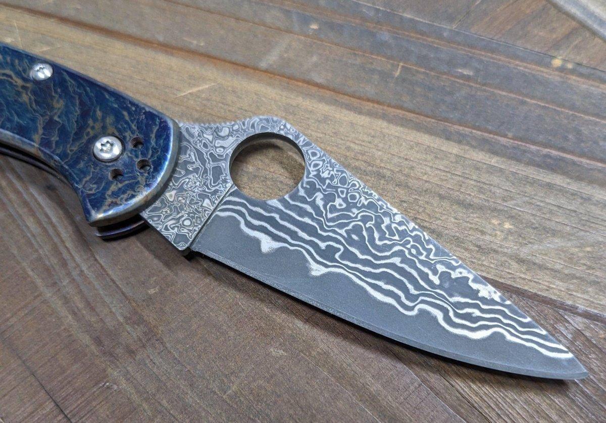 Limited Editon Custom Spyderco Delica 4 Titanium Damascus (C11TIPD+CUSTOM) - NORTH RIVER OUTDOORS