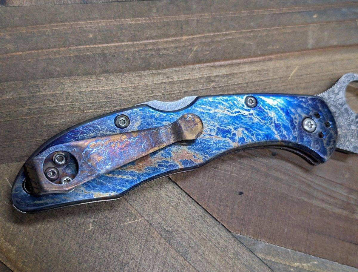 Limited Editon Custom Spyderco Delica 4 Titanium Damascus (C11TIPD+CUSTOM) - NORTH RIVER OUTDOORS