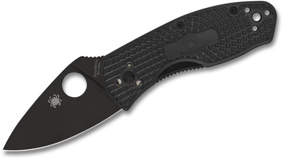 Spyderco Ambitious C148PBBK Lightweight Folding Knife 2.31" Black Plain Blade - NORTH RIVER OUTDOORS