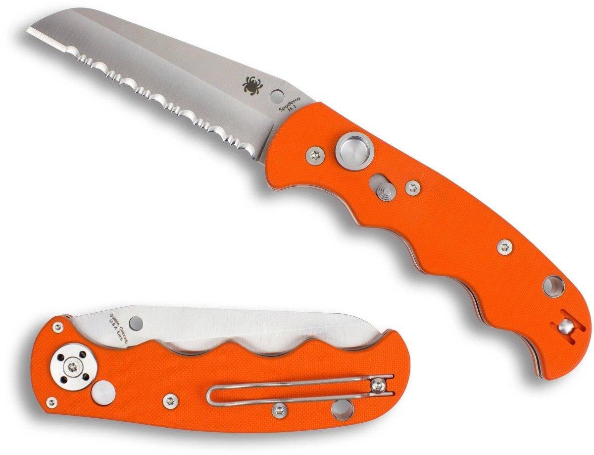 Spyderco Autonomy C165GSOR Auto Folding Knife 3.65" H-1 Satin Serrated Blade, Orange - NORTH RIVER OUTDOORS