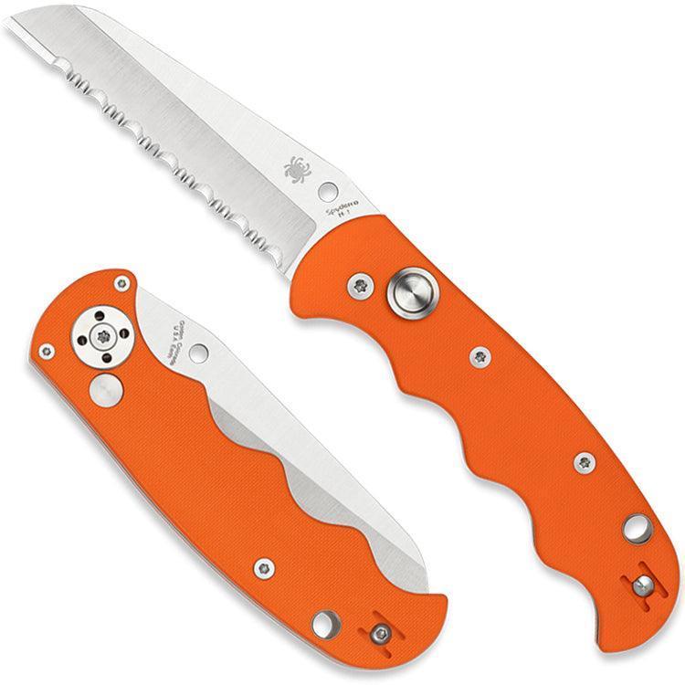 Spyderco Autonomy C165GSOR Auto Folding Knife 3.65" H-1 Satin Serrated Blade, Orange - NORTH RIVER OUTDOORS