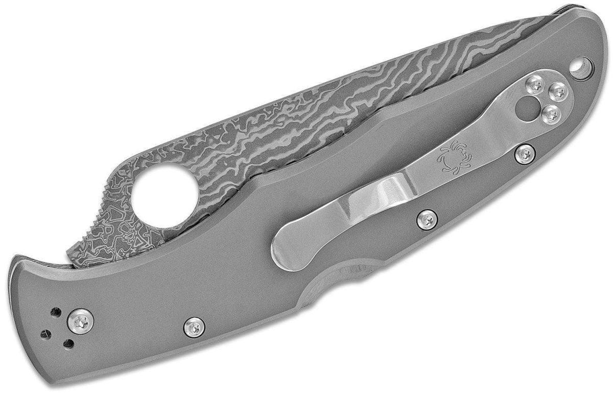 Spyderco Endura C10TIPD 3.83" VG10 Damascus Plain Blade, Titanium Handles - NORTH RIVER OUTDOORS