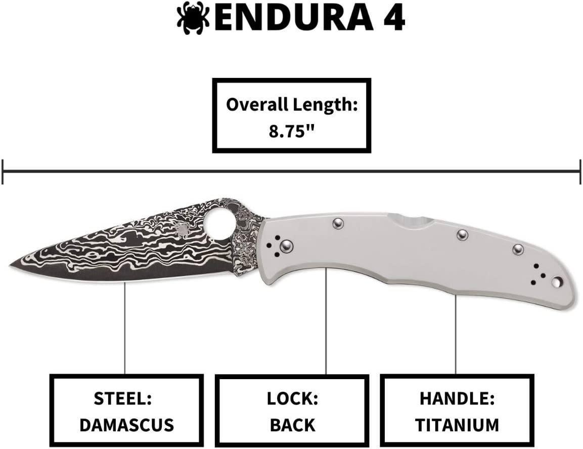 Spyderco Endura C10TIPD 3.83" VG10 Damascus Plain Blade, Titanium Handles - NORTH RIVER OUTDOORS