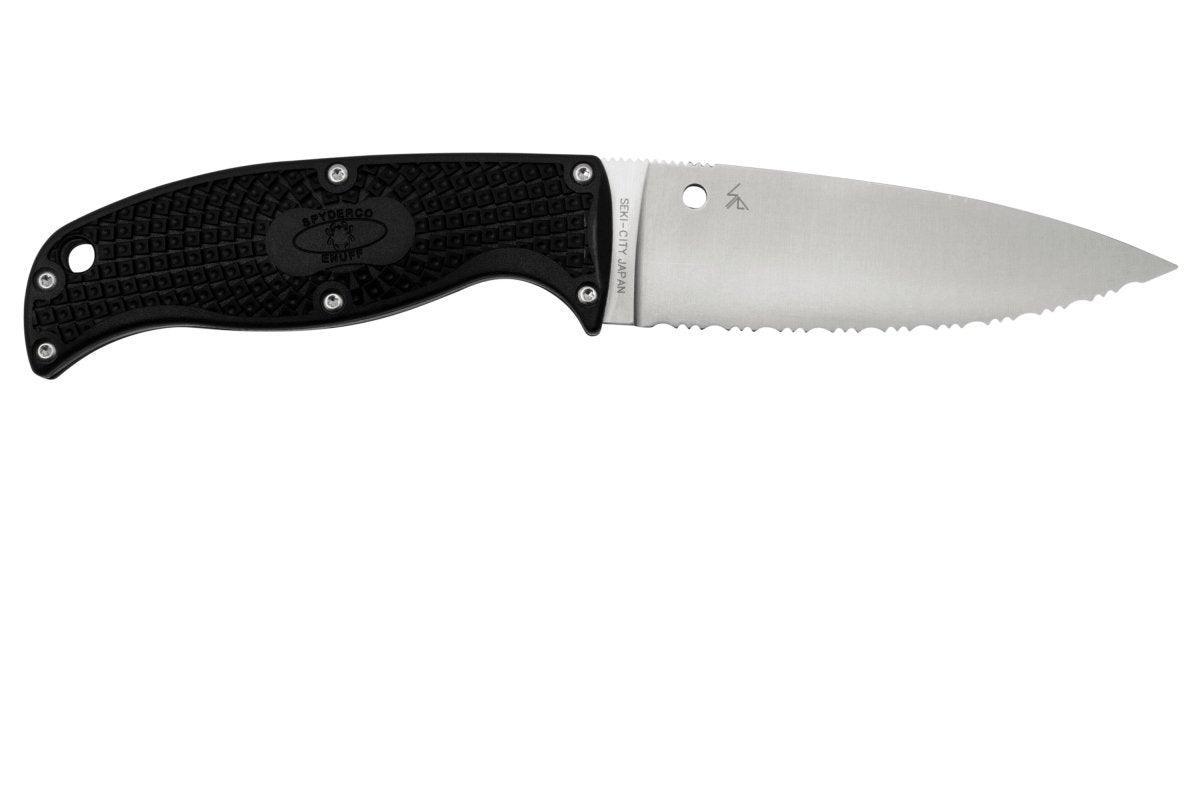 Spyderco FB31SBK2 Enuff 2 Fixed Knife 3.93" VG10 Leaf Shaped Serrated Blade Black FRN Handles - NORTH RIVER OUTDOORS