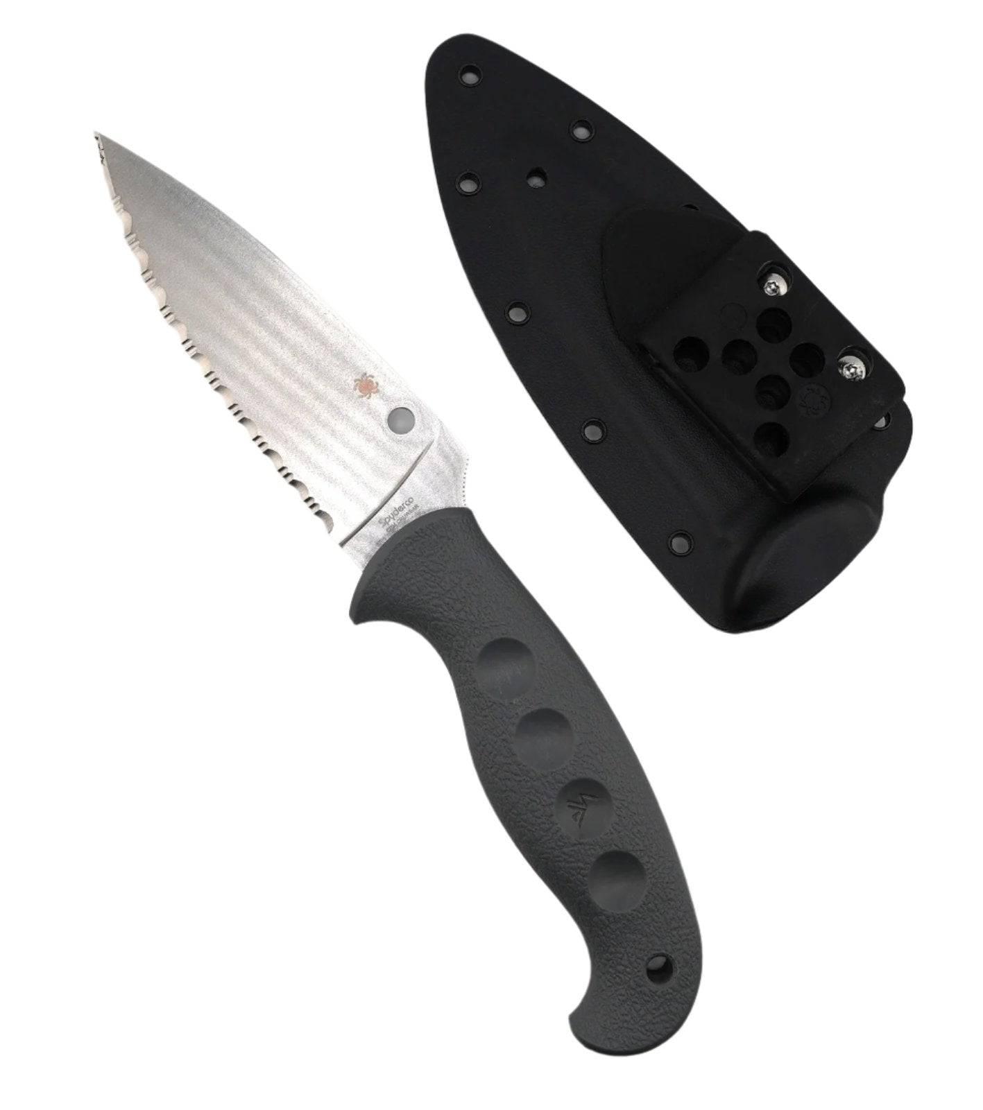 Spyderco Temperance Lightweight Sprint Run Fixed Blade 4.46" CPM-CruWear Satin Serrated Blade w/ Molded Grey FRN Handles - NORTH RIVER OUTDOORS