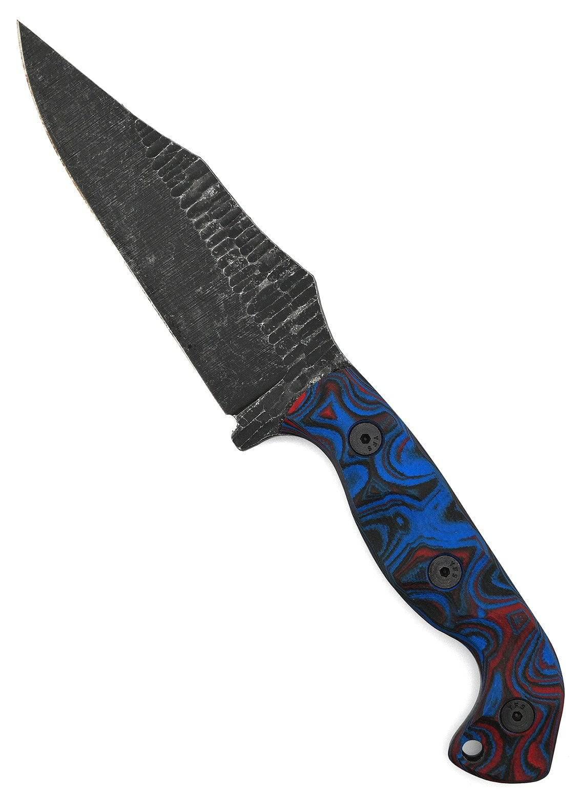 Stroup Knives TU1 Tactical Use Fixed Blade Knife 5" 1095 Hand Carved Clip Point Blade Milled Black Blue Red G10 Handles - NORTH RIVER OUTDOORS