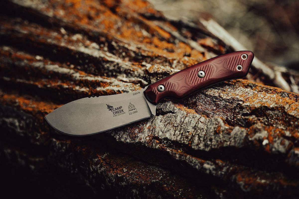 TOPS CPCKFE-01 Camp Creek Fire Edition Tumbled S35VN Red Black G10 Fixed Blade - NORTH RIVER OUTDOORS