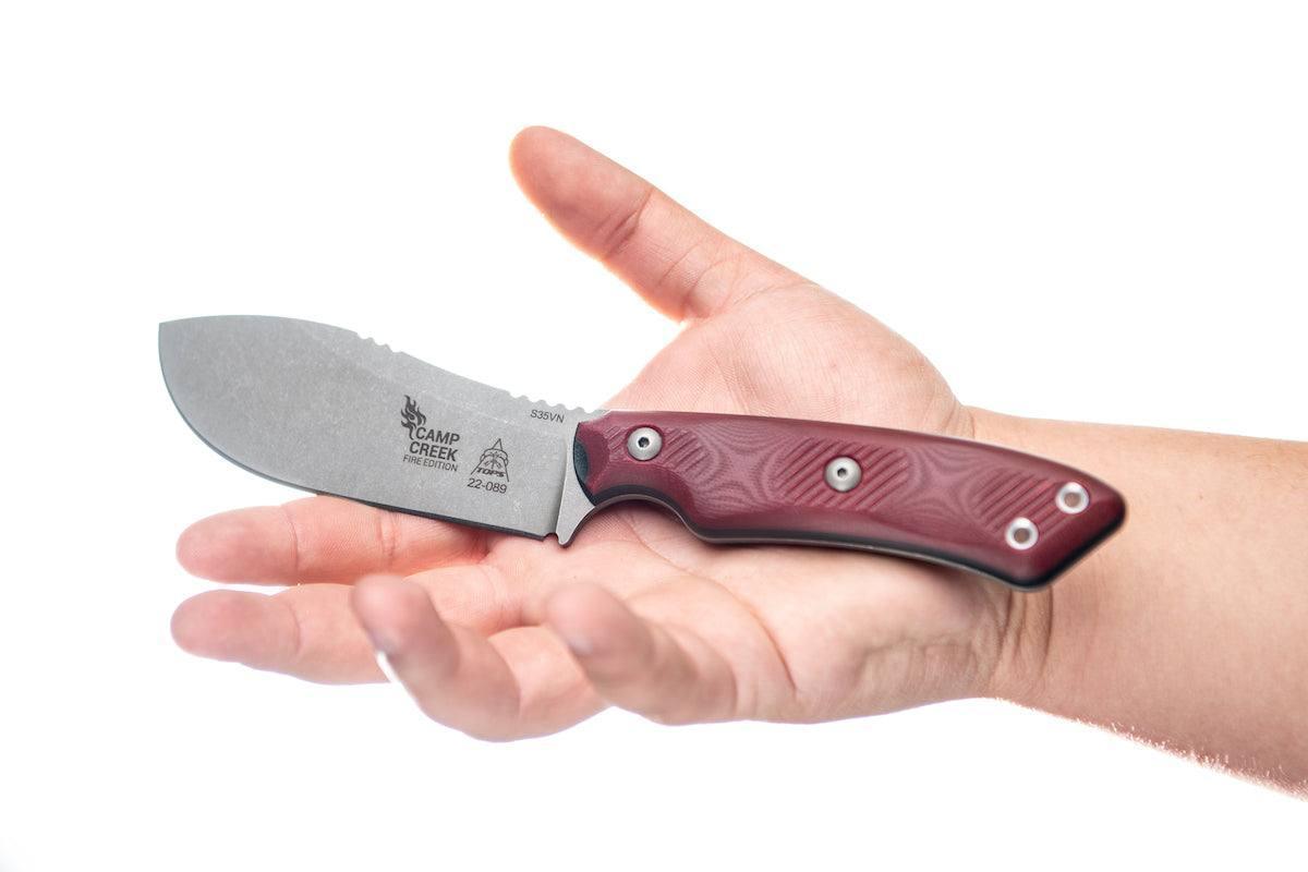 TOPS CPCKFE-01 Camp Creek Fire Edition Tumbled S35VN Red Black G10 Fixed Blade - NORTH RIVER OUTDOORS