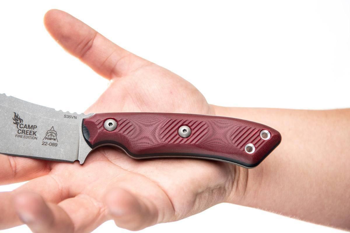 TOPS CPCKFE-01 Camp Creek Fire Edition Tumbled S35VN Red Black G10 Fixed Blade - NORTH RIVER OUTDOORS
