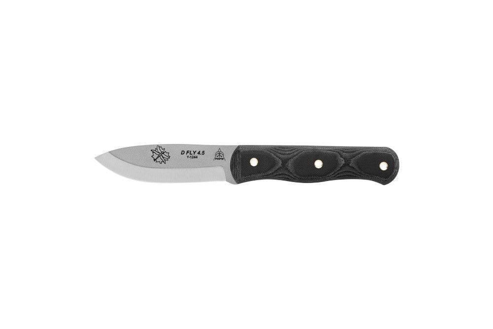 TOPS Knives D Fly 4.5 Fixed 4.5" 1095 Carbon Blade Black Micarta Handles Leather Sheath - NORTH RIVER OUTDOORS
