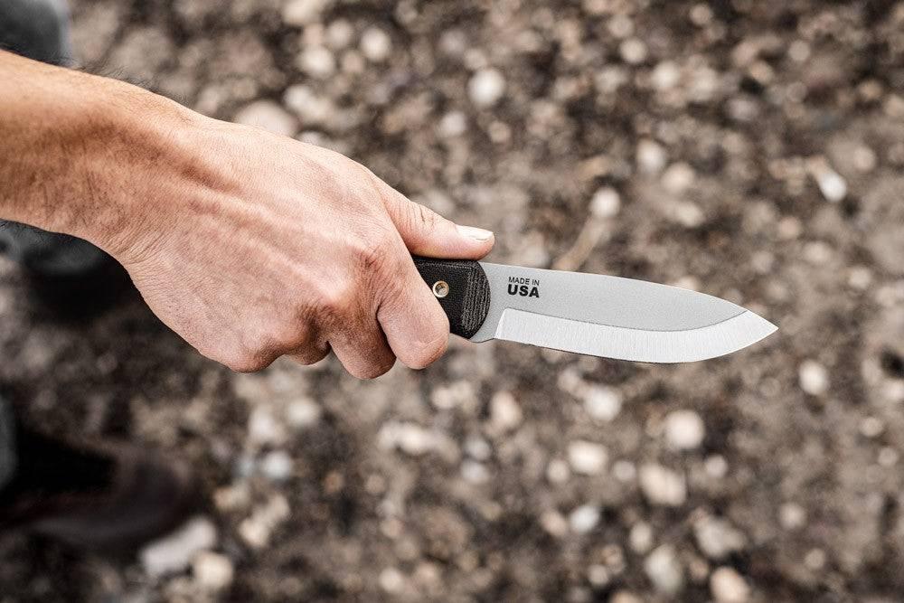 TOPS Knives D Fly 4.5 Fixed 4.5" 1095 Carbon Blade Black Micarta Handles Leather Sheath - NORTH RIVER OUTDOORS