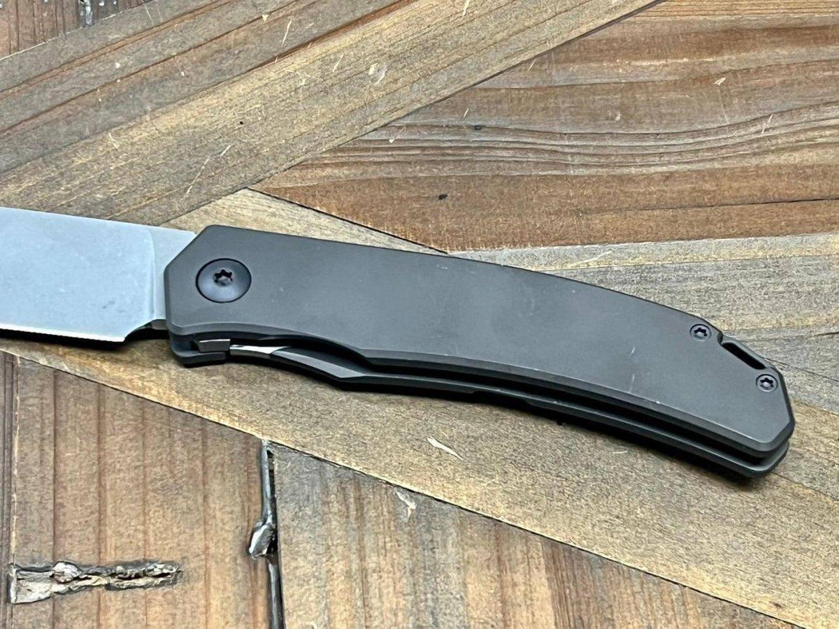 Trevor Burger Custom Knives TBC-URBANXL M390 Stonewashed Plain Blade Titanium Handles - NORTH RIVER OUTDOORS