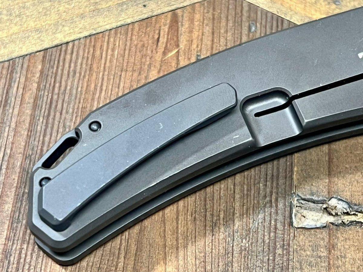 Trevor Burger Custom Knives TBC-URBANXL M390 Stonewashed Plain Blade Titanium Handles - NORTH RIVER OUTDOORS