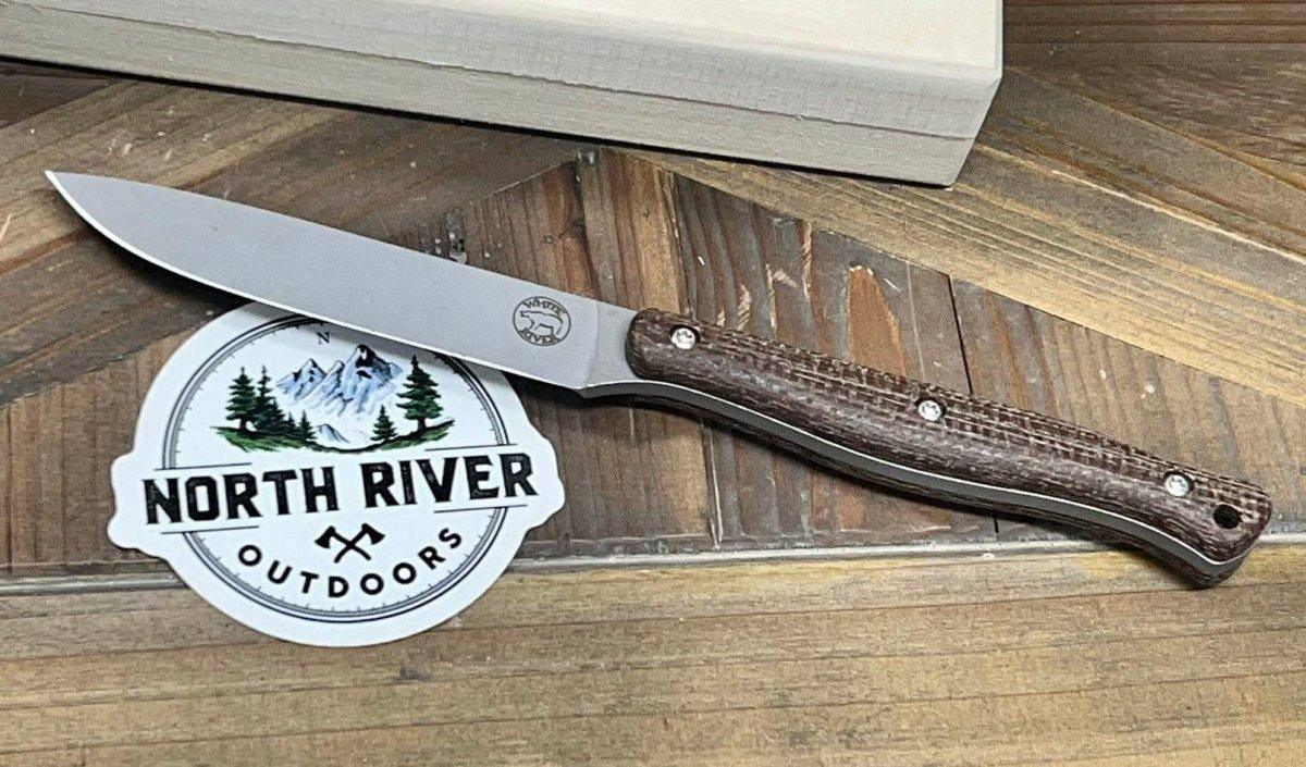 White River Exodus 4 Fixed Blade Knife 3.88" S35VN Stonewashed Natural Burlap Micarta (USA) - NORTH RIVER OUTDOORS