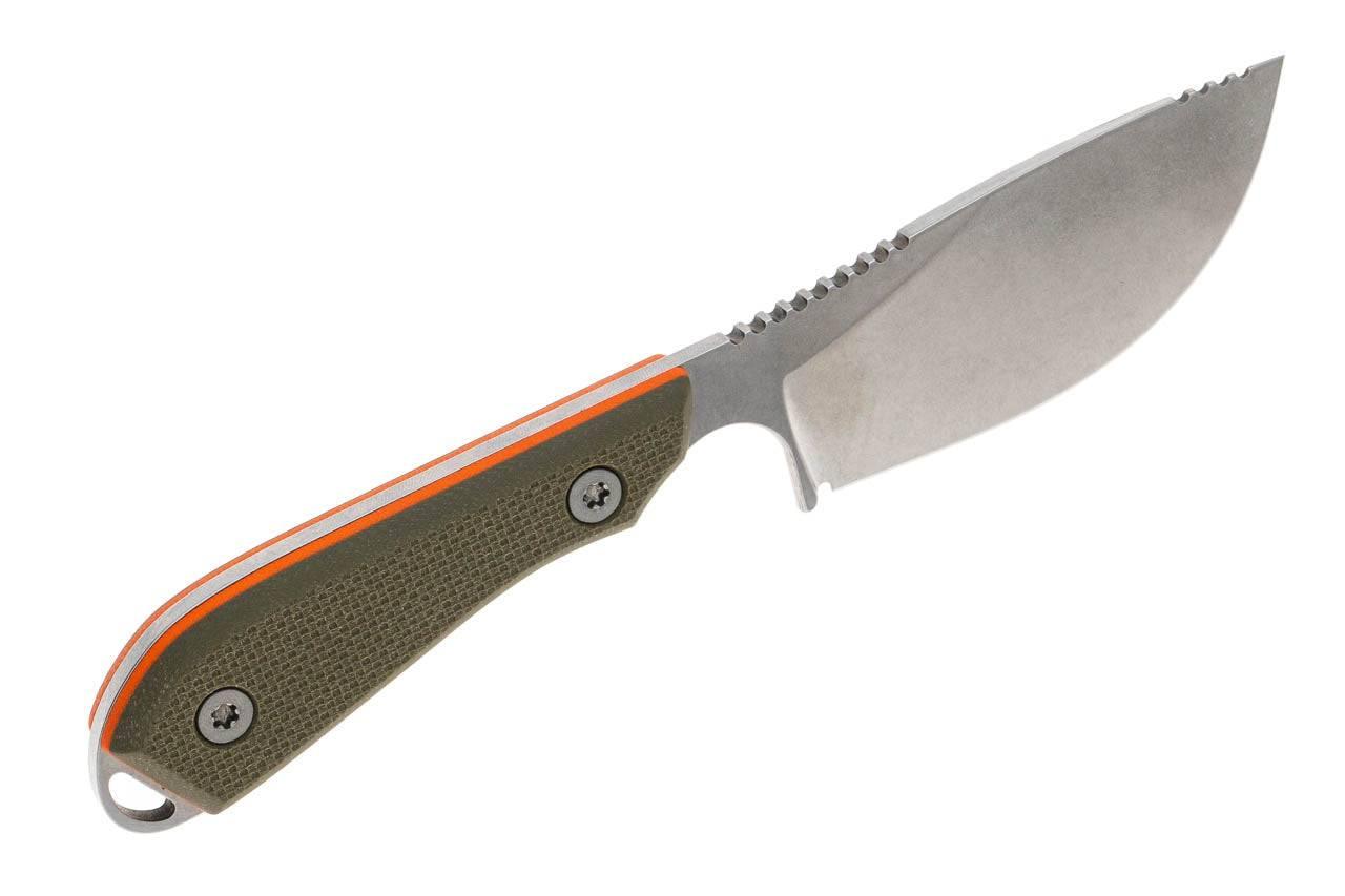 White River M1 Skinner Stonewashed S35VN Blade Green & Orange Textured G-10 Kydex Sheath - NORTH RIVER OUTDOORS