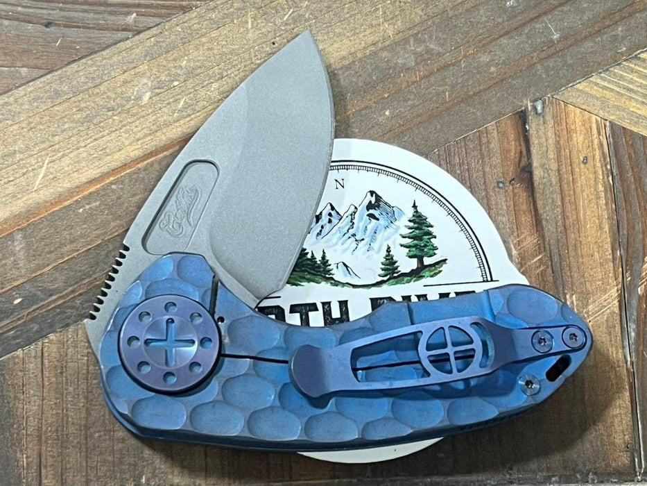 Curtiss F3 Compact Slicer Flipper PM-Mill Handles SW MagnaCut Blasted Ti Blue (USA) from NORTH RIVER OUTDOORS