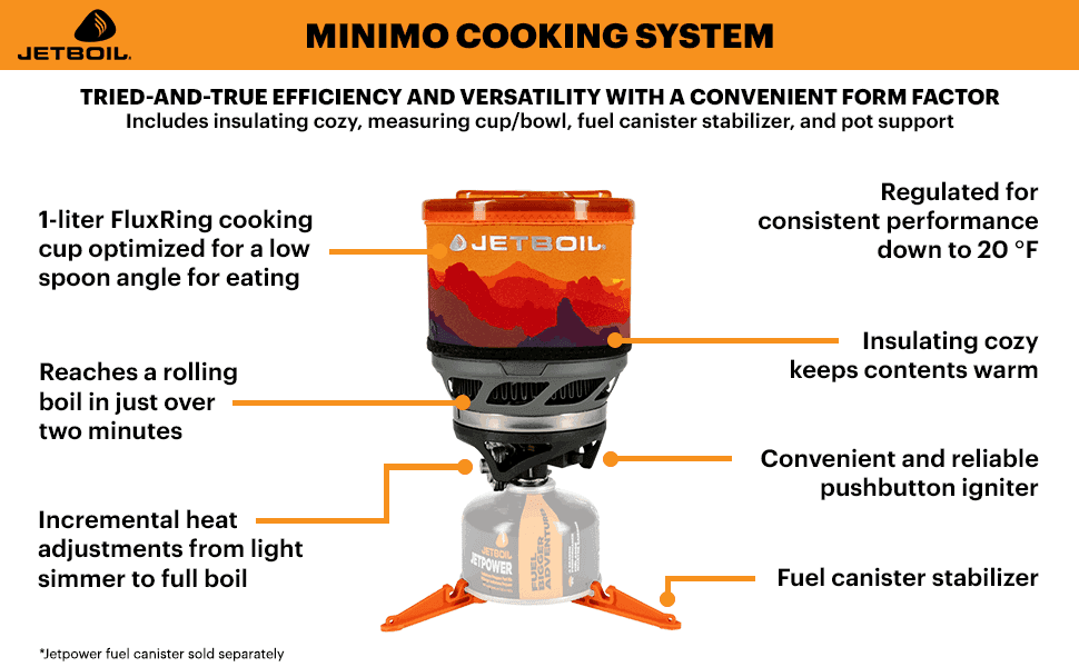 Jetboil MiniMo Camping Backpacking Stove Cooking System (Adjustable Heat Control) - NORTH RIVER OUTDOORS