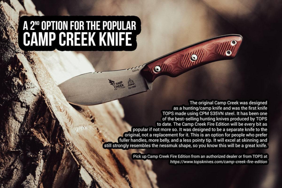 TOPS CPCKFE-01 Camp Creek Fire Edition Tumbled S35VN Red Black G10 Fixed Blade - NORTH RIVER OUTDOORS