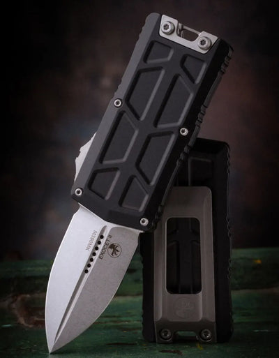 Microtech Exocet II D/E Black Handle Stonewashed Blade (1157-10)