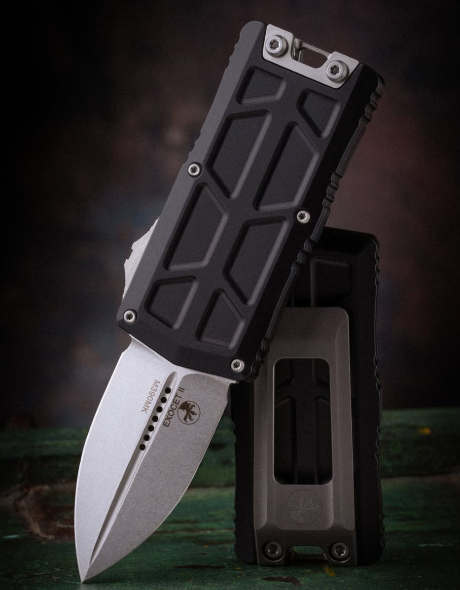 Microtech Exocet II D/E Black Handle Stonewashed Blade (1157-10)
