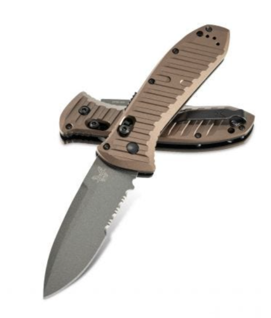 Benchmade Presidio II Auto Folding Knife 3.72" CPM-M4 Gray Drop Point Combo Milled Burnt Bronze Handles