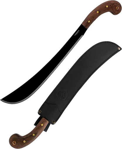 Condor Tools & Knife Golok Machete 14" Black Carbon Steel Blade w/ Walnut Handles and Leather Sheath - NORTH RIVER OUTDOORS
