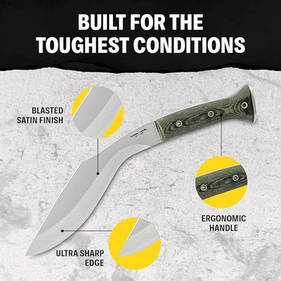 Condor Tools & Knife K-Tact Kukri Knife 10" Carbon Steel Blade w/ Army Green Micarta Handles and Kydex Sheath - NORTH RIVER OUTDOORS