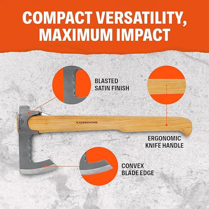 Condor Tools & Knife Travelhawk Axe 6.7" Carbon Steel Head w/ Hickory Handles and Welted Leather Sheath - NORTH RIVER OUTDOORS