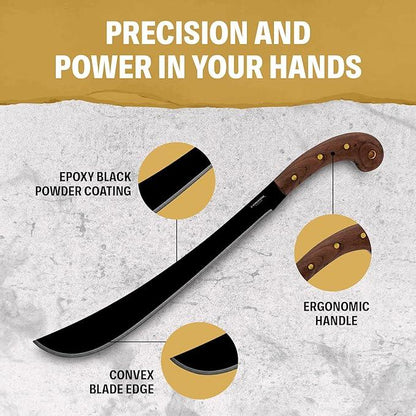 Condor Tools & Knife Golok Machete 14" Black Carbon Steel Blade w/ Walnut Handles and Leather Sheath - NORTH RIVER OUTDOORS