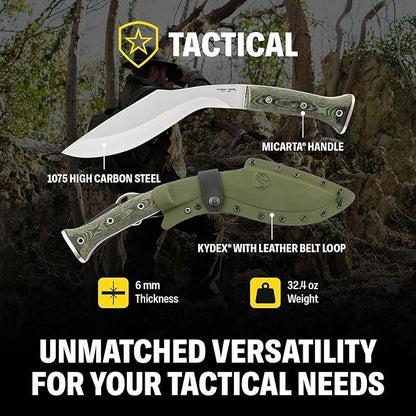 Condor Tools & Knife K-Tact Kukri Knife 10" Carbon Steel Blade w/ Army Green Micarta Handles and Kydex Sheath - NORTH RIVER OUTDOORS