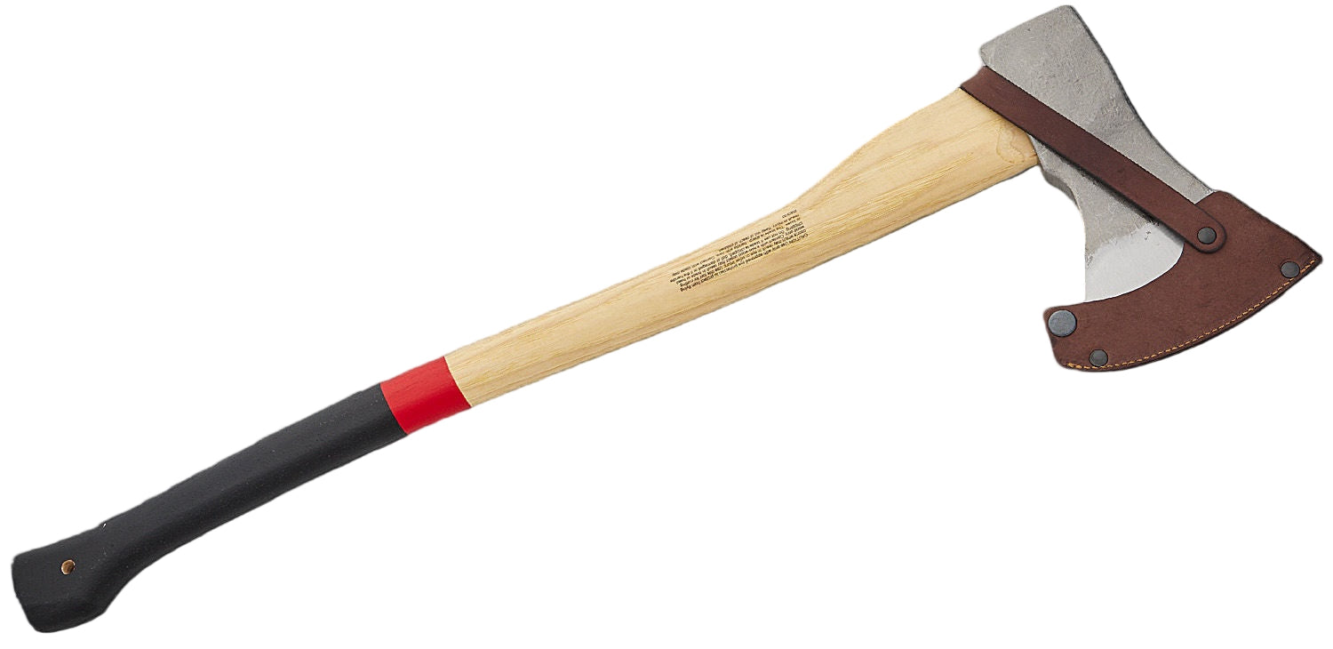 Axes with wooden handles and metal heads on a white background