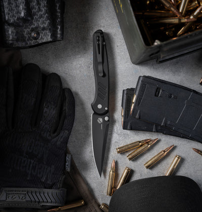 Pro-Tech Avalon Button Lock Knife Knurled Black Alluminum Handles (4.25" DLC MagnaCut)