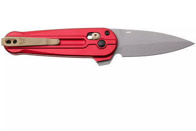 Benchmade Lowden AXIS Flipper Knife 2.79" M390 Gray Cerakote Spear Point Blade, Phoenix Red Aluminum Handles
