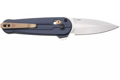 Benchmade Lowden AXIS Flipper Knife 2.79" M390 Satin Spear Point Blade Crater Blue Aluminum Handle