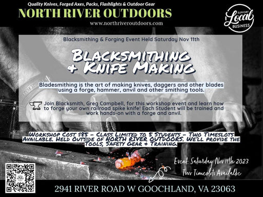 Blacksmithing & Knife Making Class (Nov 11th 2023) from NORTH RIVER OUTDOORS