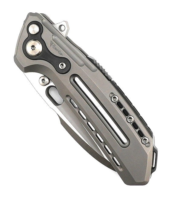 Reate T6000 Frame Lock Flipper Knife 3.1" M390 Belt Satin Drop Point Bead Blasted Titanium Handles Zirconium Spacer from NORTH RIVER OUTDOORS