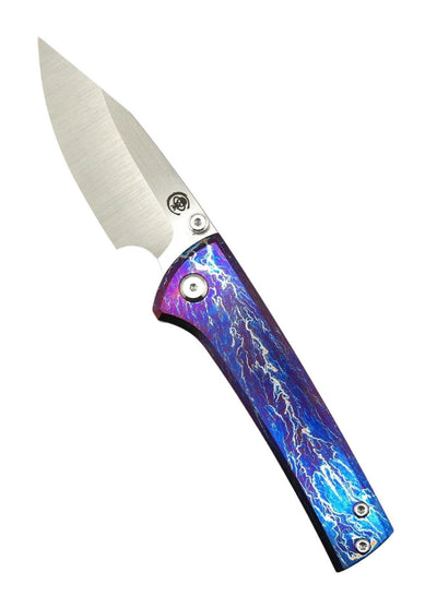 Custom Chaves Scapegoat Street Frame Lock Folding Knife Heat Antropic Ti Handles (3.50" Bohler M390) (Blurple Lightning) - NORTH RIVER OUTDOORS